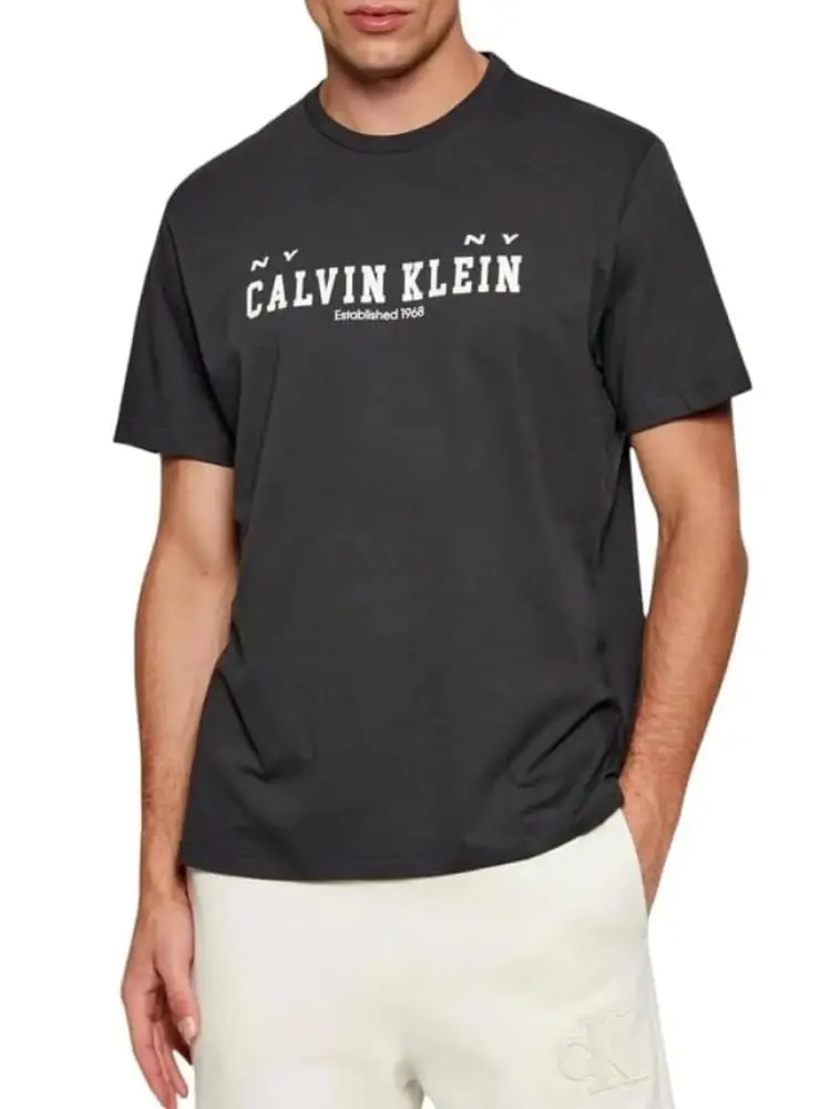 t-shirt uomo a girocollo nera con logo centrale