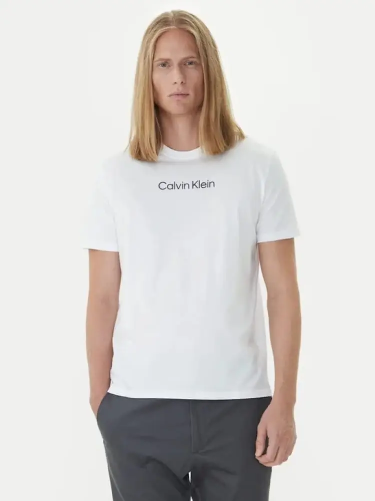 t-shirt uomo bianca con logo lettering a contrasto