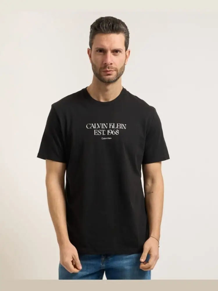 t-shirt uomo in cotone nero con logo lettering