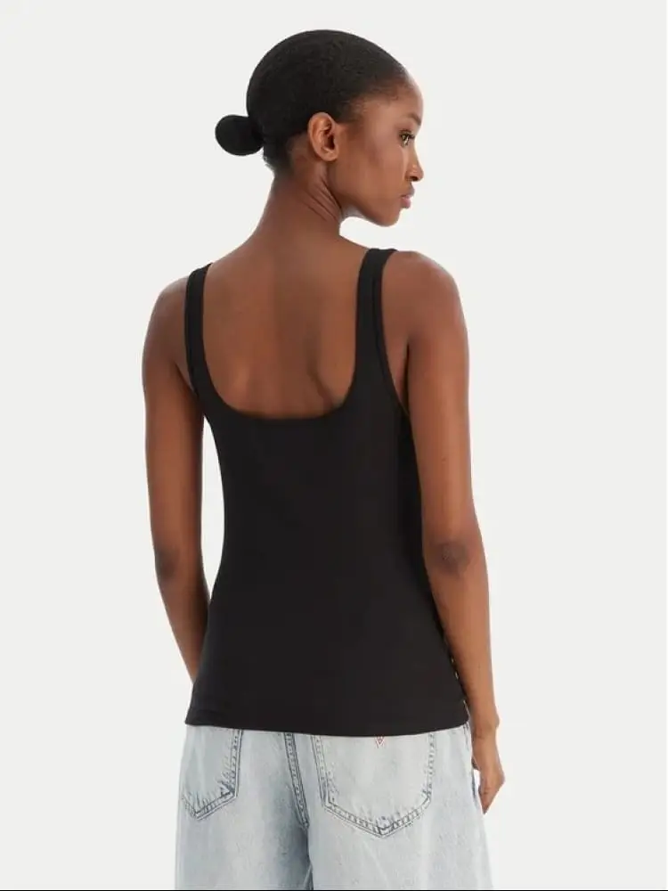 top nero donna logo sul petto miniatura 2