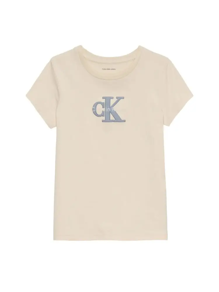 tshirt beige bambina logo sul davanti