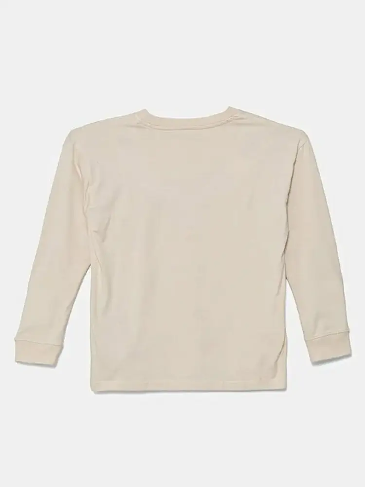 tshirt beige bambino in cotone manica lunga maxi logo sul davanti miniatura 3