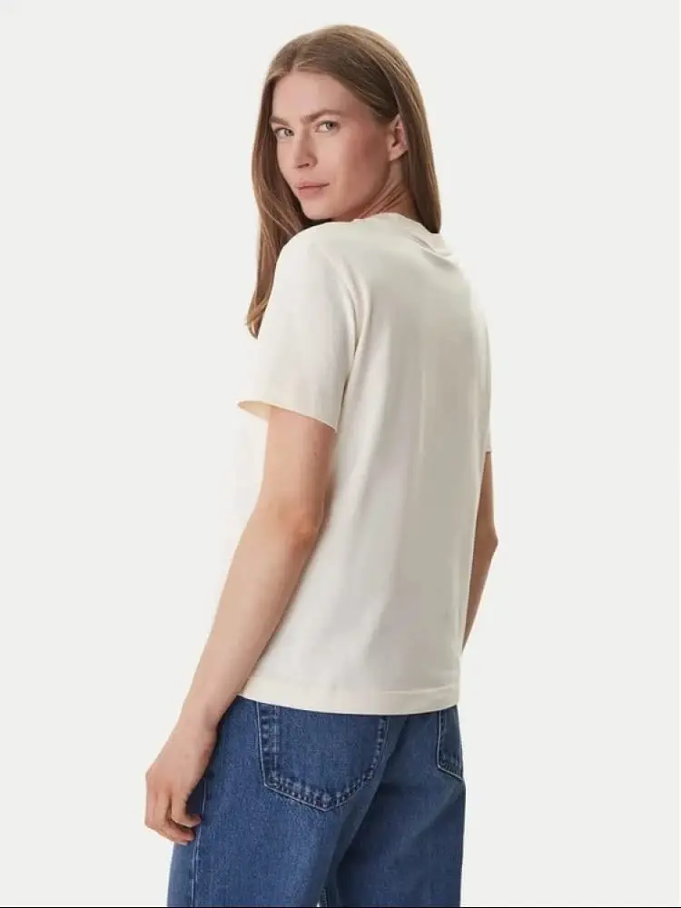 tshirt beige donna con logo miniatura 2