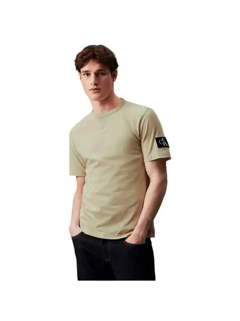 Calvin Klein tshirt beige uomo in cotone patch logo sul braccio