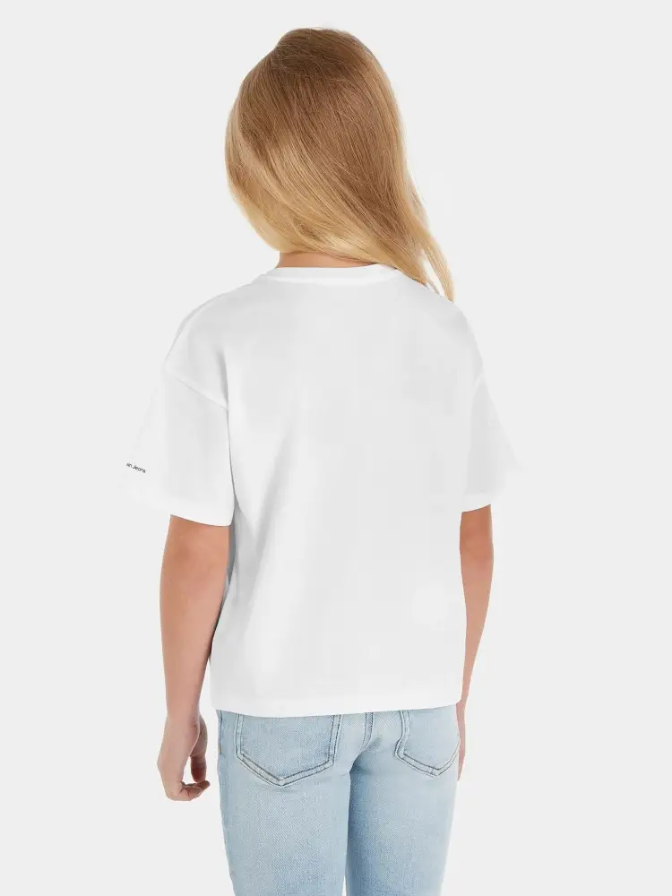 tshirt bianca bambina in cotone logo a contrasto miniatura 2