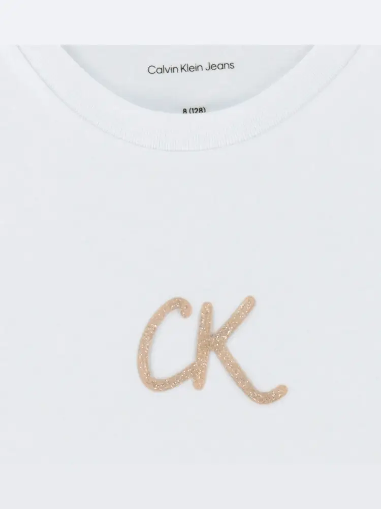 tshirt bianca bambina in cotone logo con glitter in rilievo miniatura 2