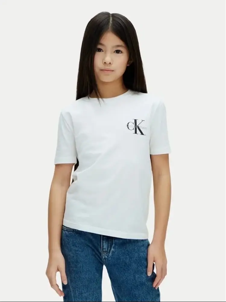 tshirt bianca bambina logo sul petto