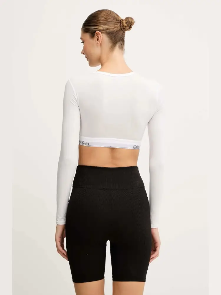 tshirt bianca donna in cotone crop elastico con logo lettering miniatura 2