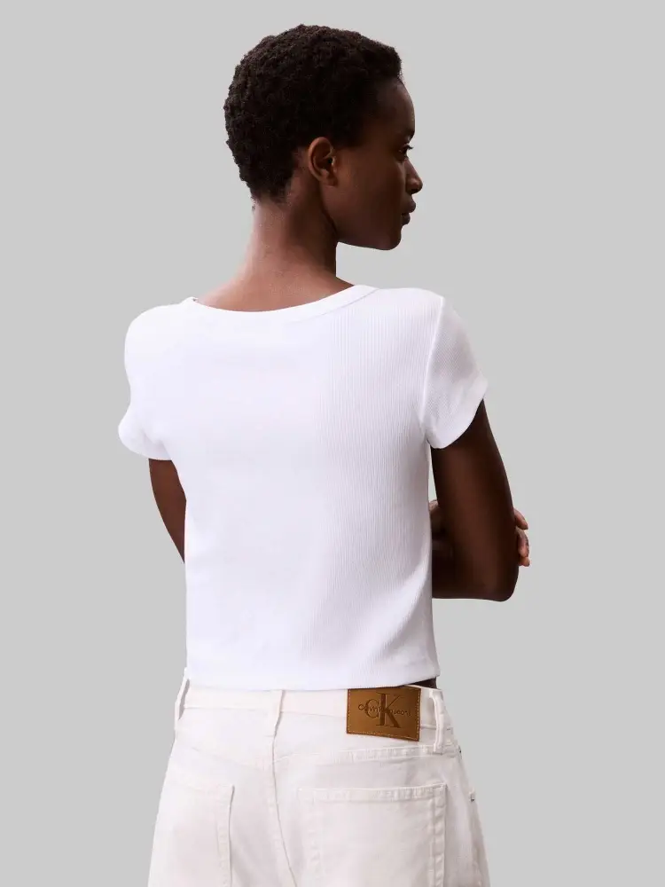 tshirt bianca donna in cotone mini logo sul fondo miniatura 3