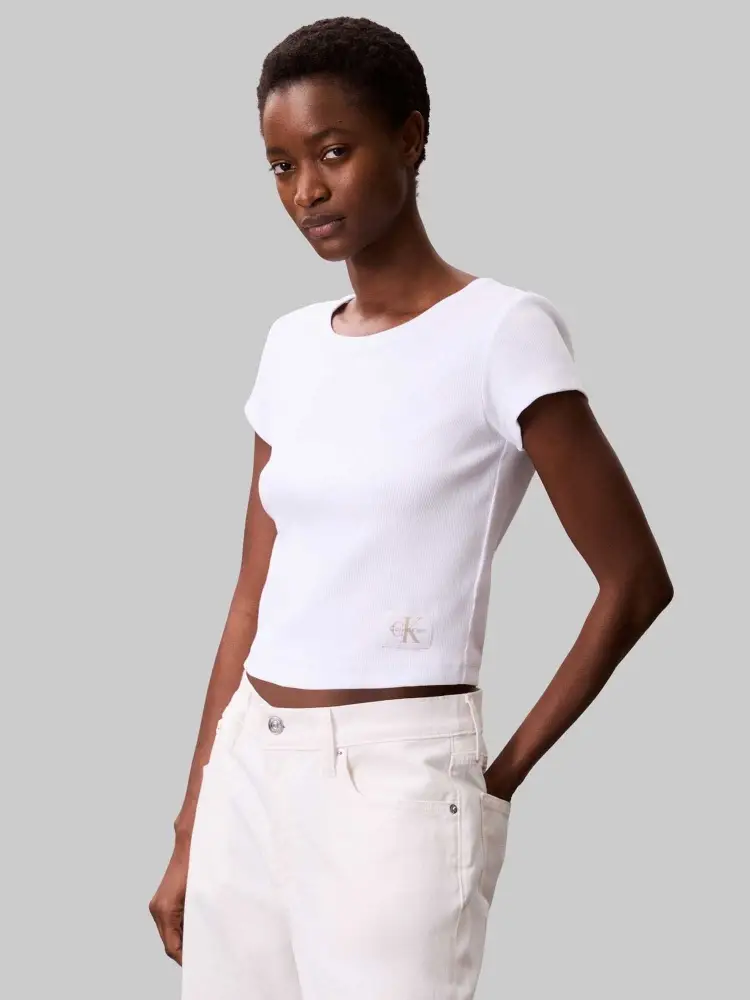 tshirt bianca donna in cotone mini logo sul fondo