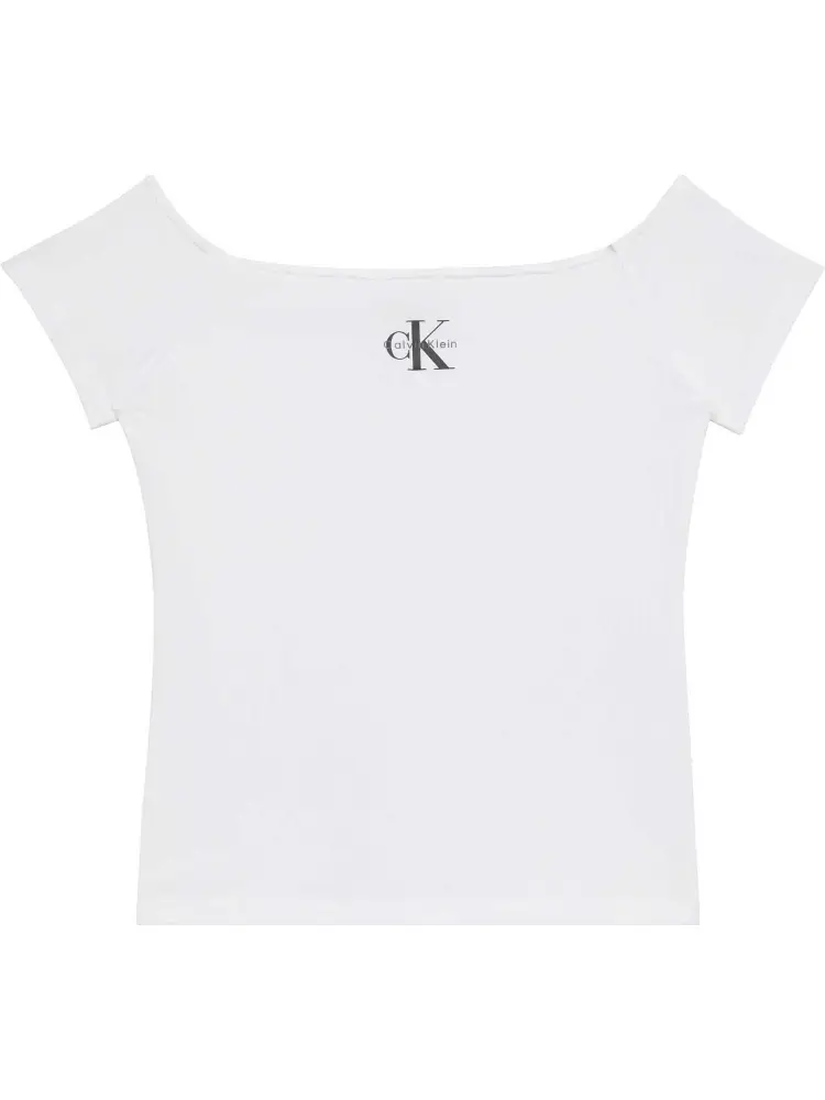 tshirt bianca donna in cotone patch logo sul petto miniatura 2