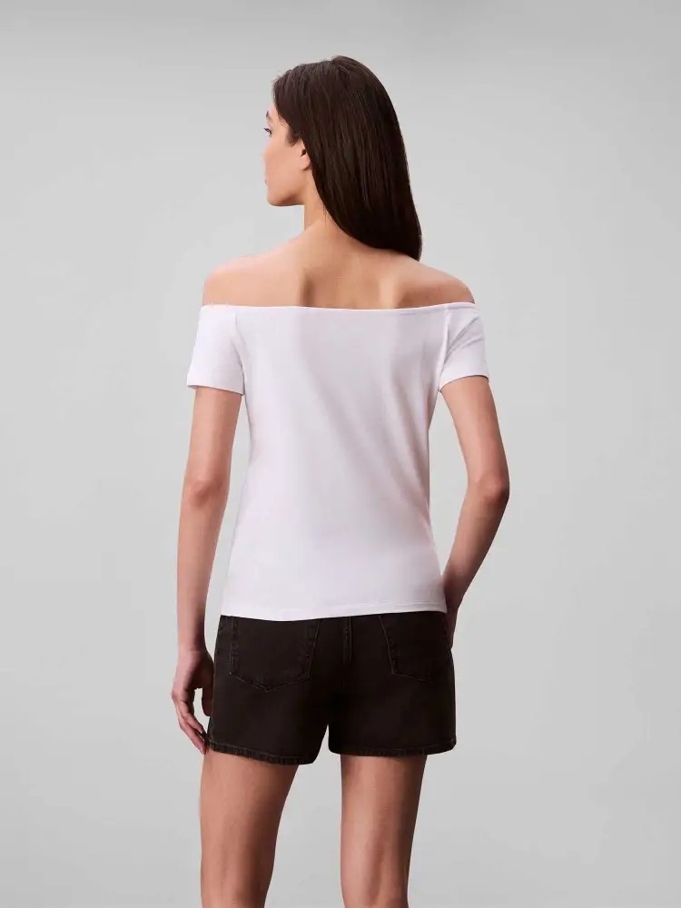 tshirt bianca donna in cotone patch logo sul petto miniatura 3