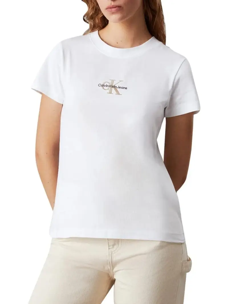 Calvin Klein tshirt bianca donna in cotone regular fit logo sul petto