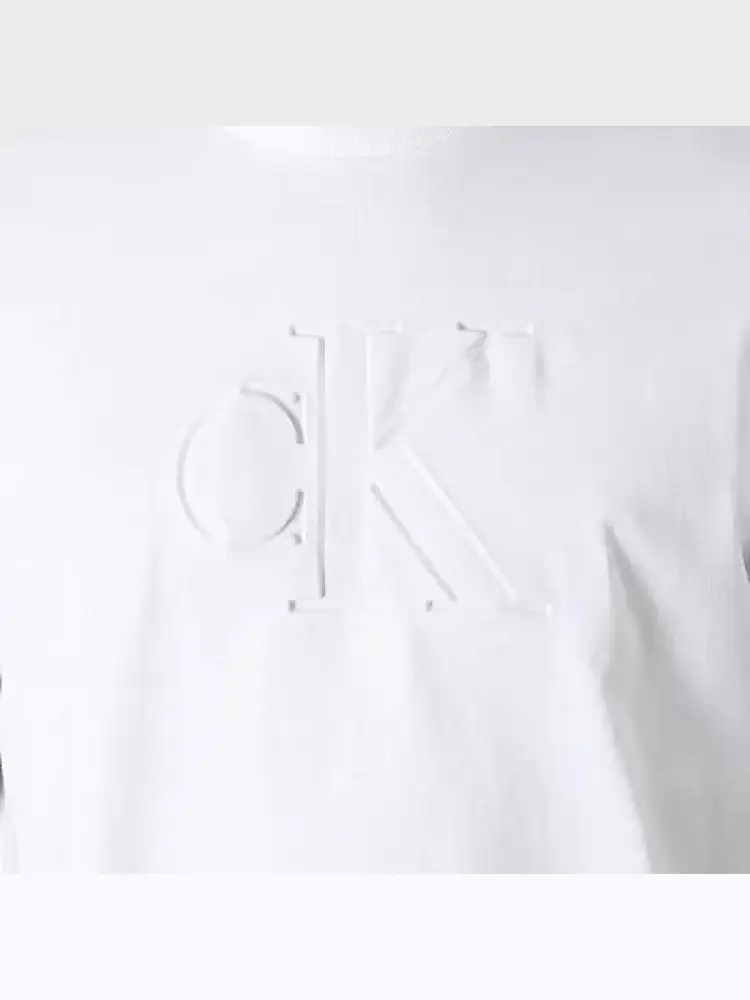 tshirt bianca uomo in cotone logo tono su tono sul davanti miniatura 2