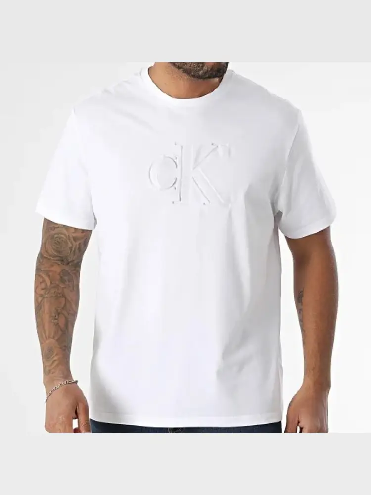 tshirt bianca uomo in cotone logo tono su tono sul davanti