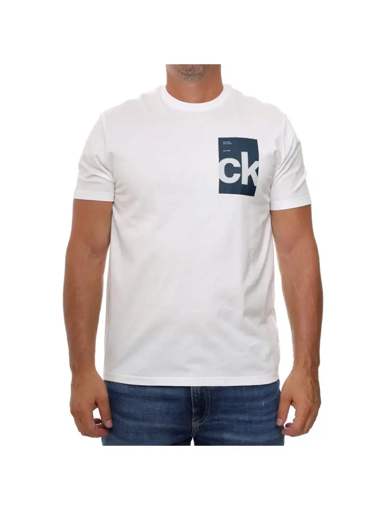 tshirt bianca uomo in cotone stampa logo sul petto