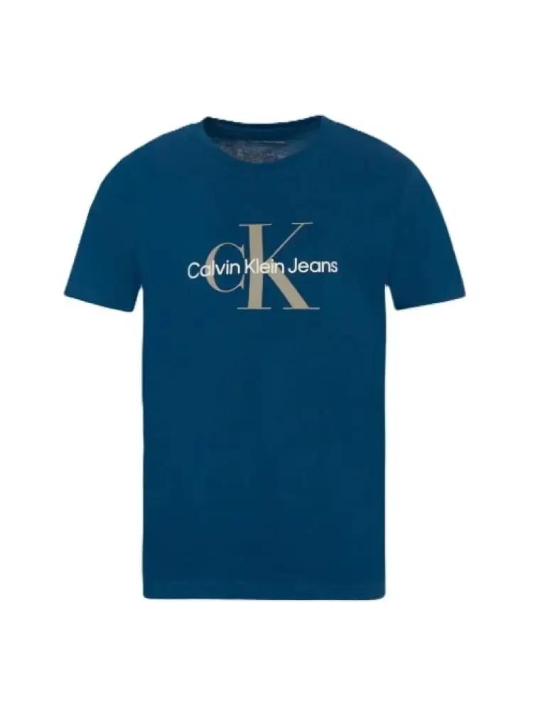 tshirt blu bambino in cotone maxi logo sul davanti miniatura 2