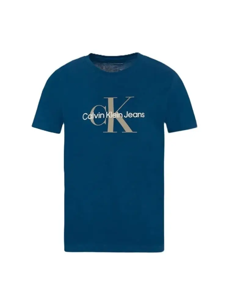 tshirt blu bambino in cotone maxi logo sul davanti