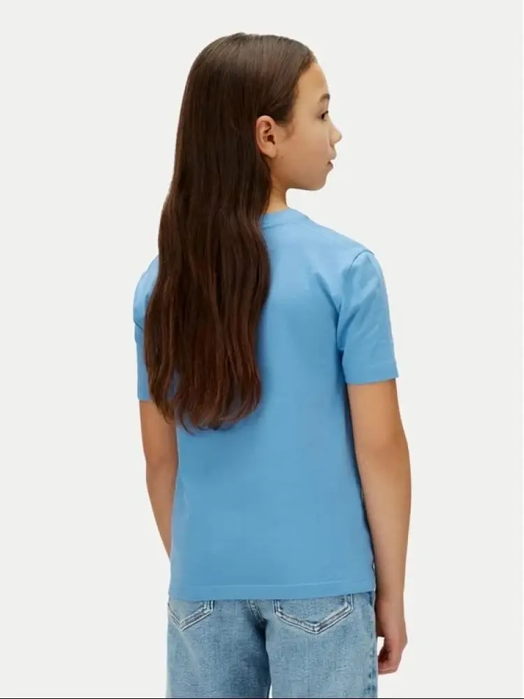 tshirt celeste bambina logo lettering miniatura 2