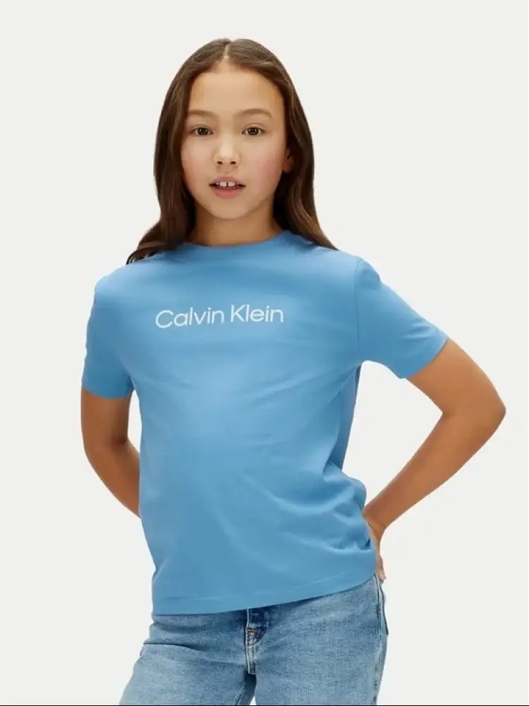 tshirt celeste bambina logo lettering