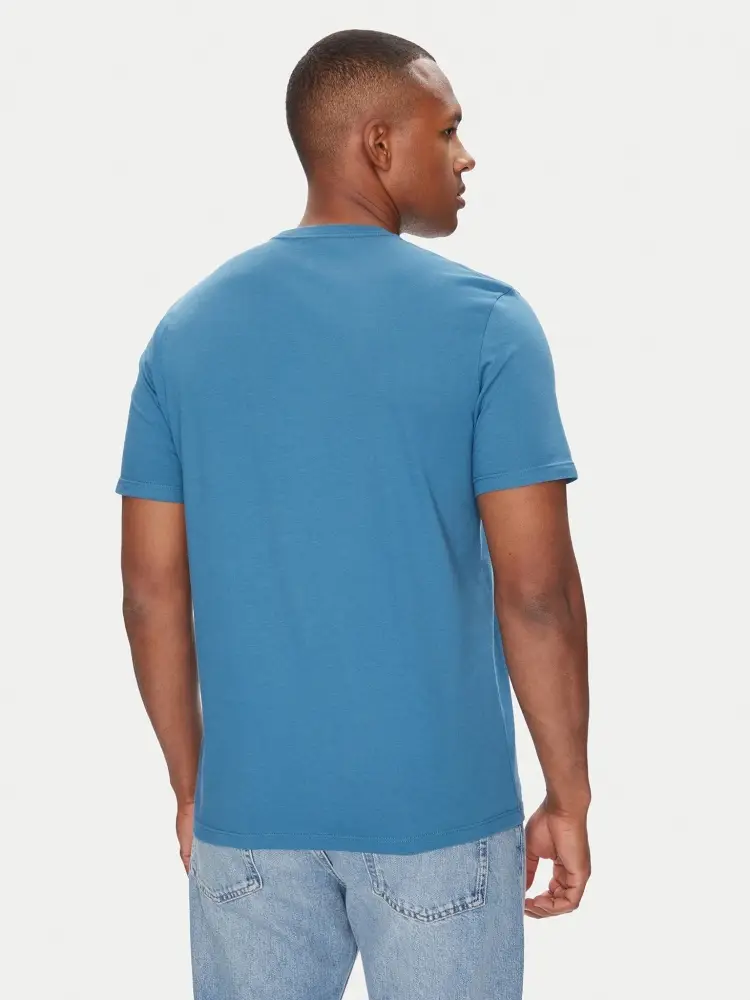 tshirt celeste uomo in cotone stampa logo lettering sul davanti miniatura 2