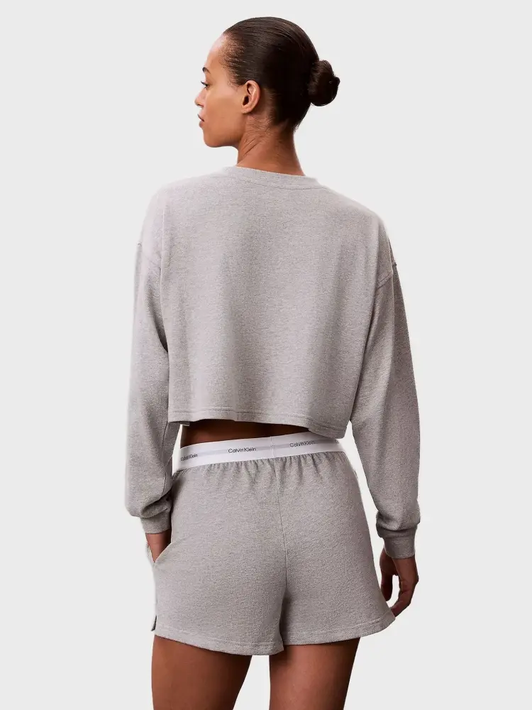 tshirt grigia donna crop in cotone logo lettering sul petto miniatura 2