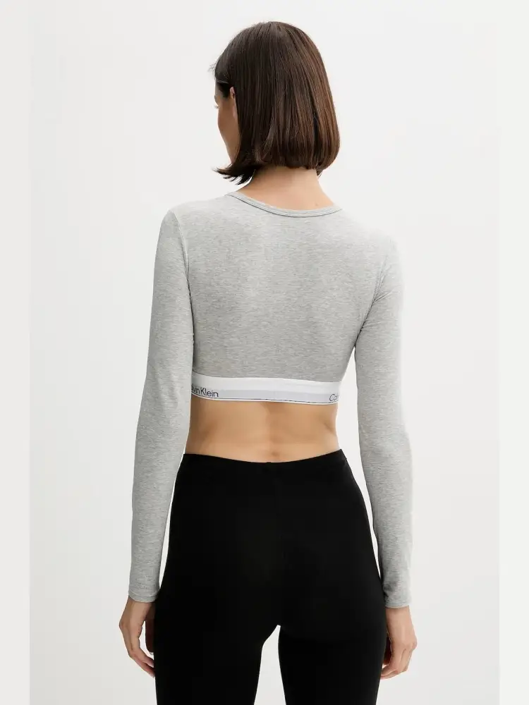 tshirt grigia donna in cotone crop elastico con logo lettering miniatura 2