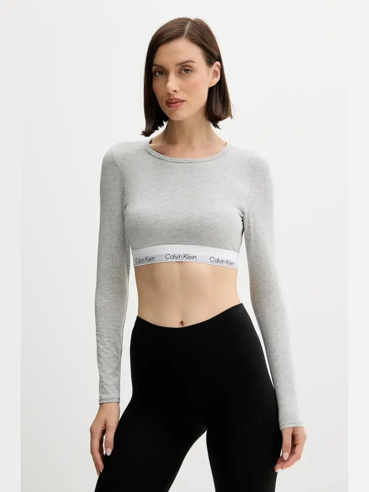 tshirt grigia donna in cotone crop elastico con logo lettering