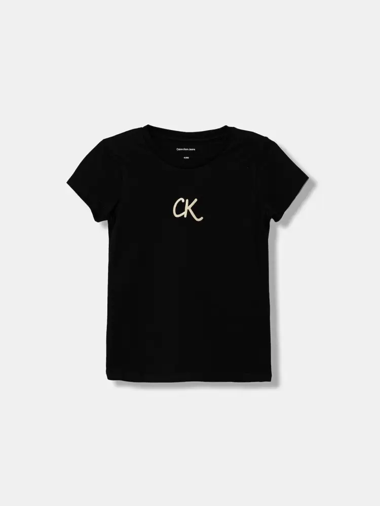 tshirt nera bambina in cotone logo con glitter in rilievo