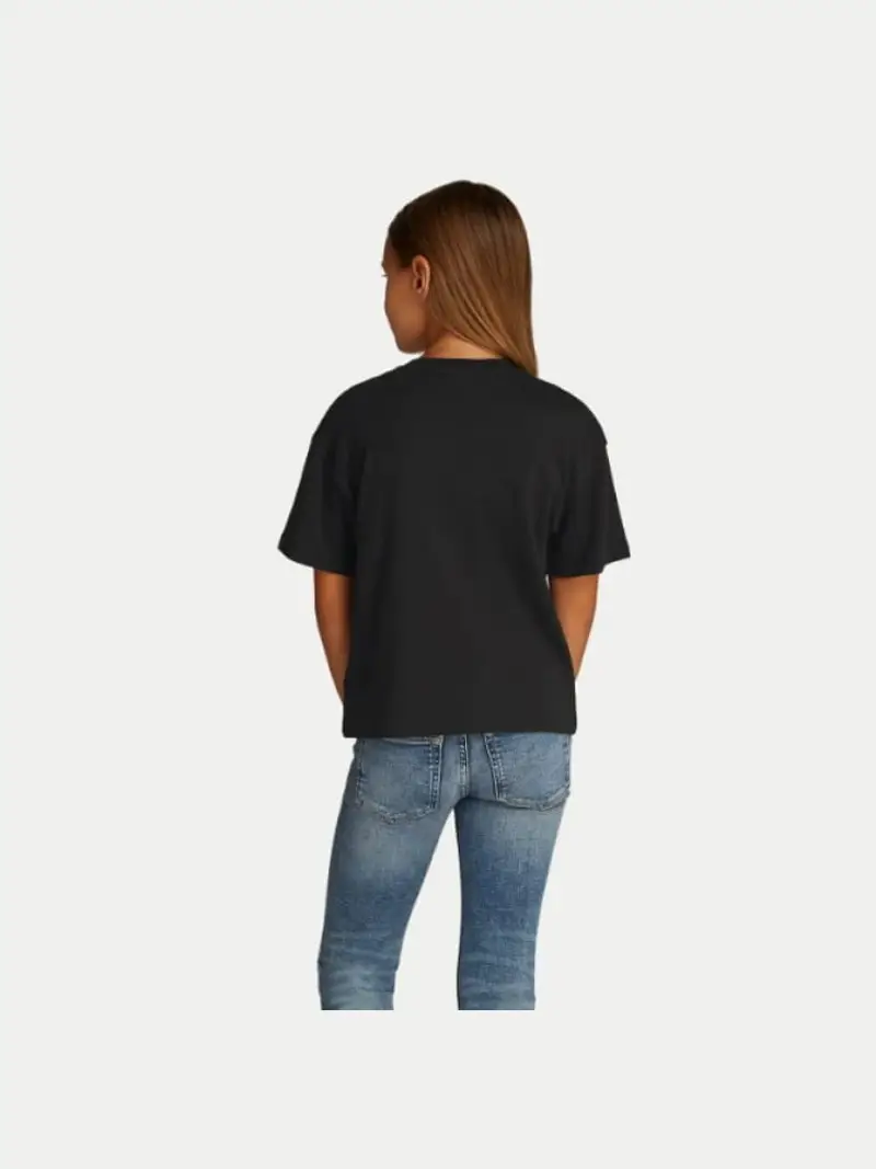 Calvin Klein tshirt nera bambina in cotone maxi logo sul davanti miniatura 2