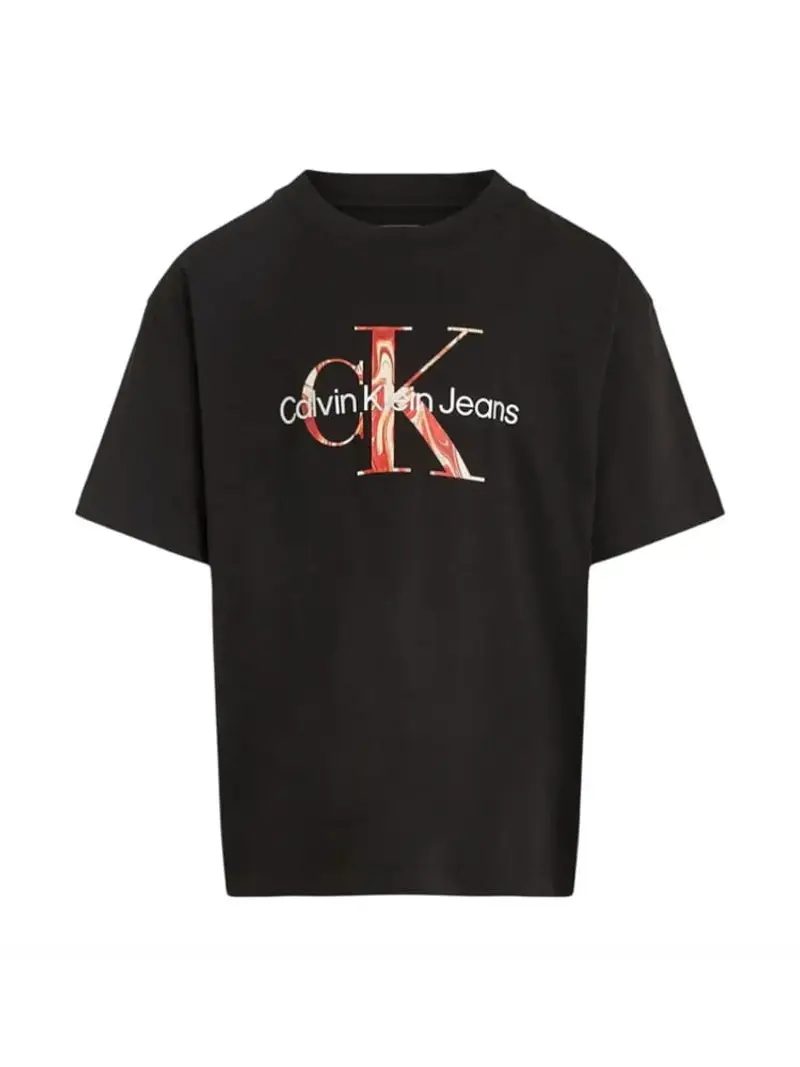 Calvin Klein tshirt nera bambino in cotone logo sul davanti