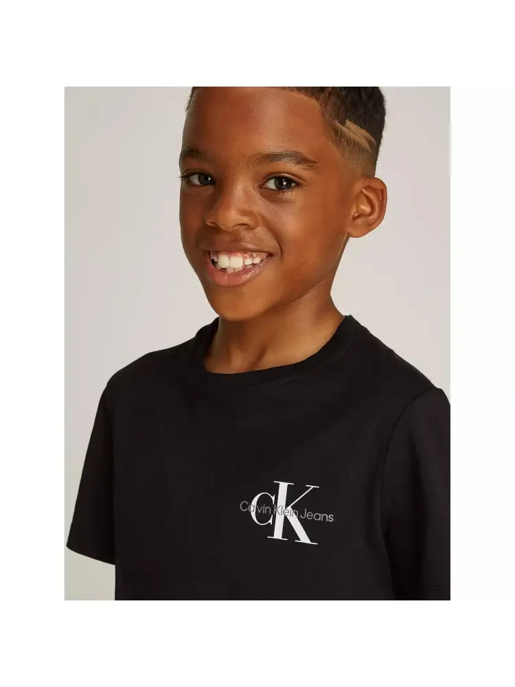 tshirt nera bambino in cotone mini logo sul petto miniatura 2