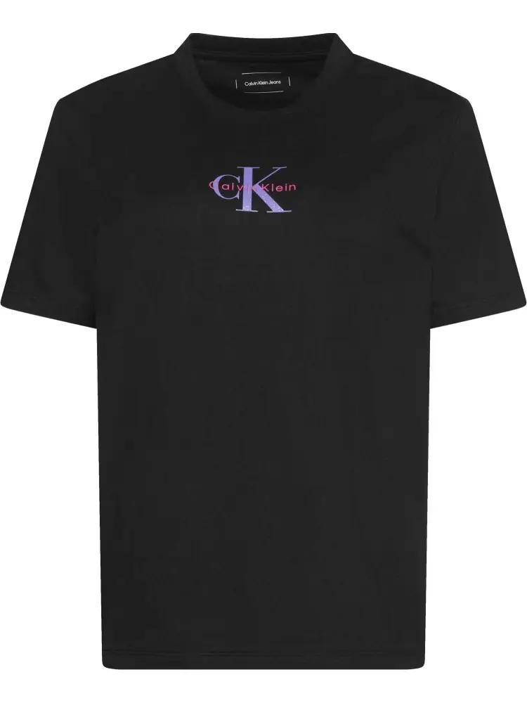 tshirt nera donna in cotone logo sul davanti miniatura 2