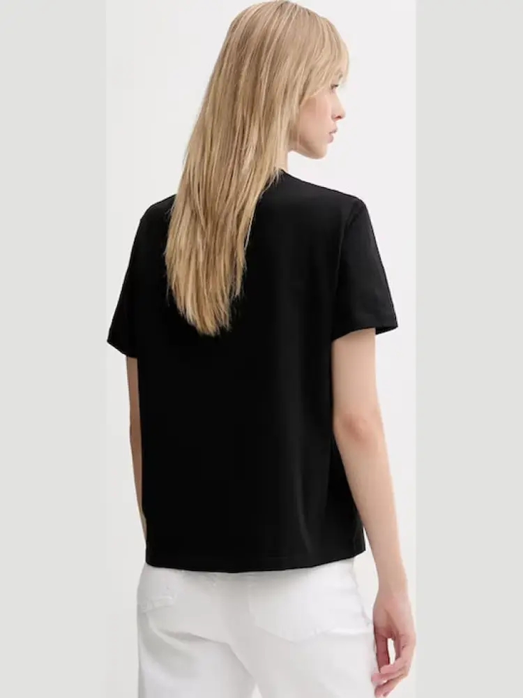 tshirt nera donna in cotone logo sul davanti miniatura 2