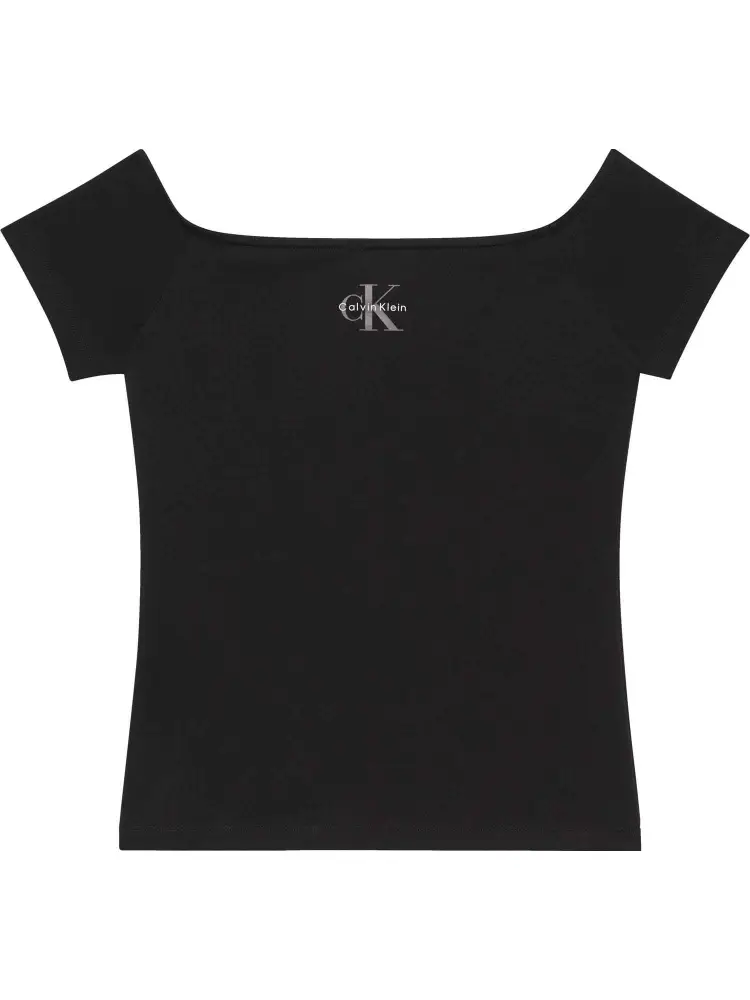 tshirt nera donna in cotone patch logo sul petto miniatura 2