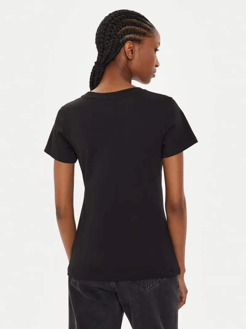 Calvin Klein tshirt nera donna in cotone slim fit logo sul davanti a contrasto miniatura 3