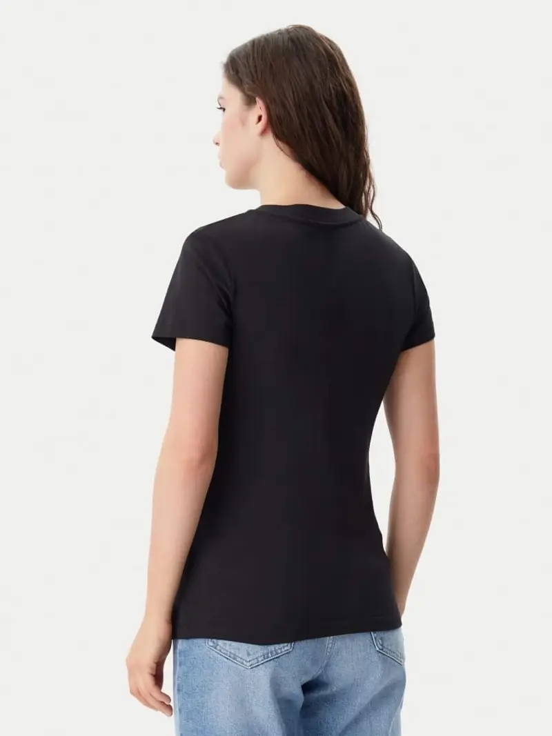 Calvin Klein tshirt nera donna in cotone slim logo lettering sul collo miniatura 2