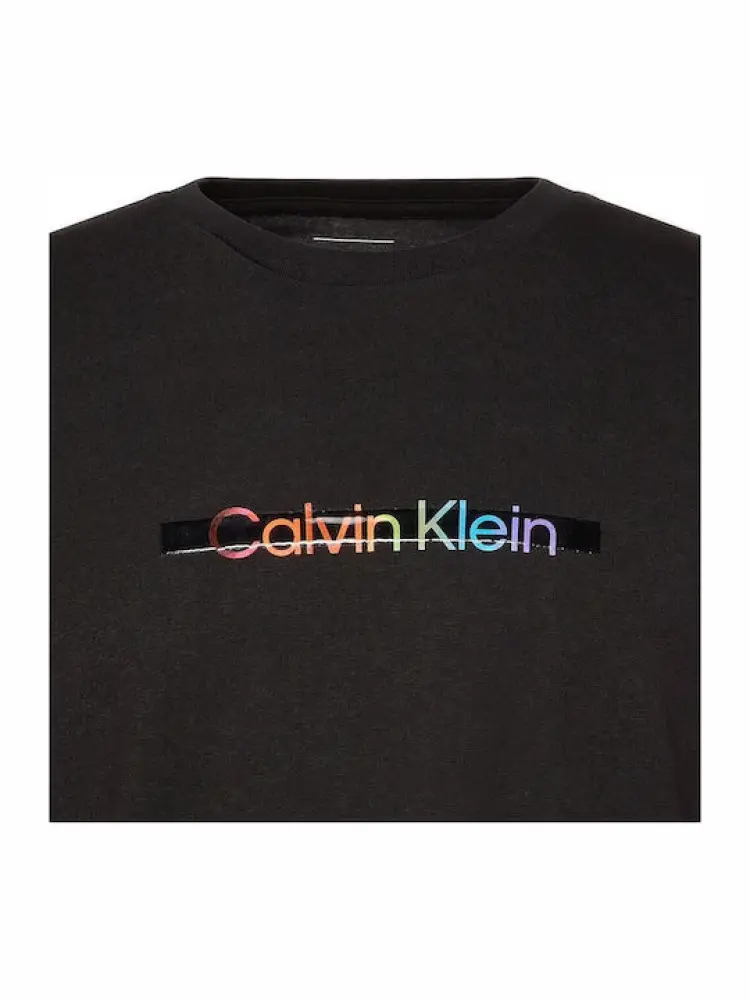 tshirt nera uomo in cotone logo lettering multicolor miniatura 3