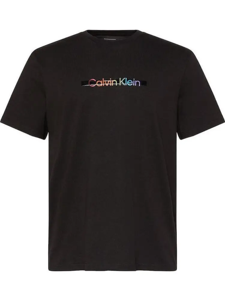 tshirt nera uomo in cotone logo lettering multicolor