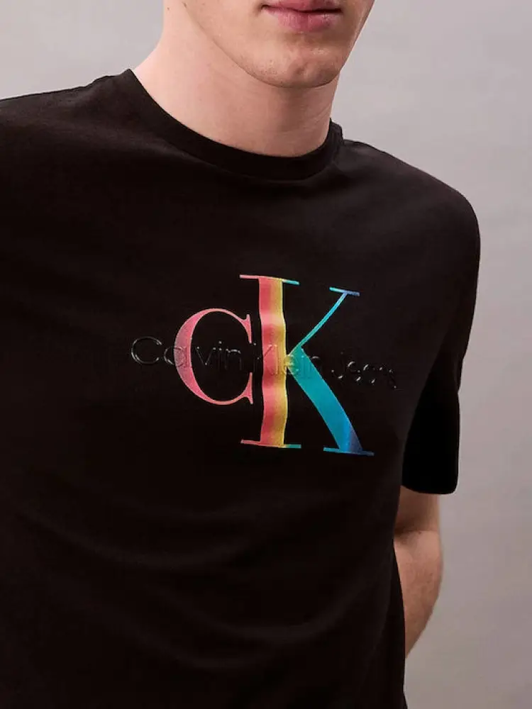 tshirt nera uomo in cotone logo multicolor frontale miniatura 3