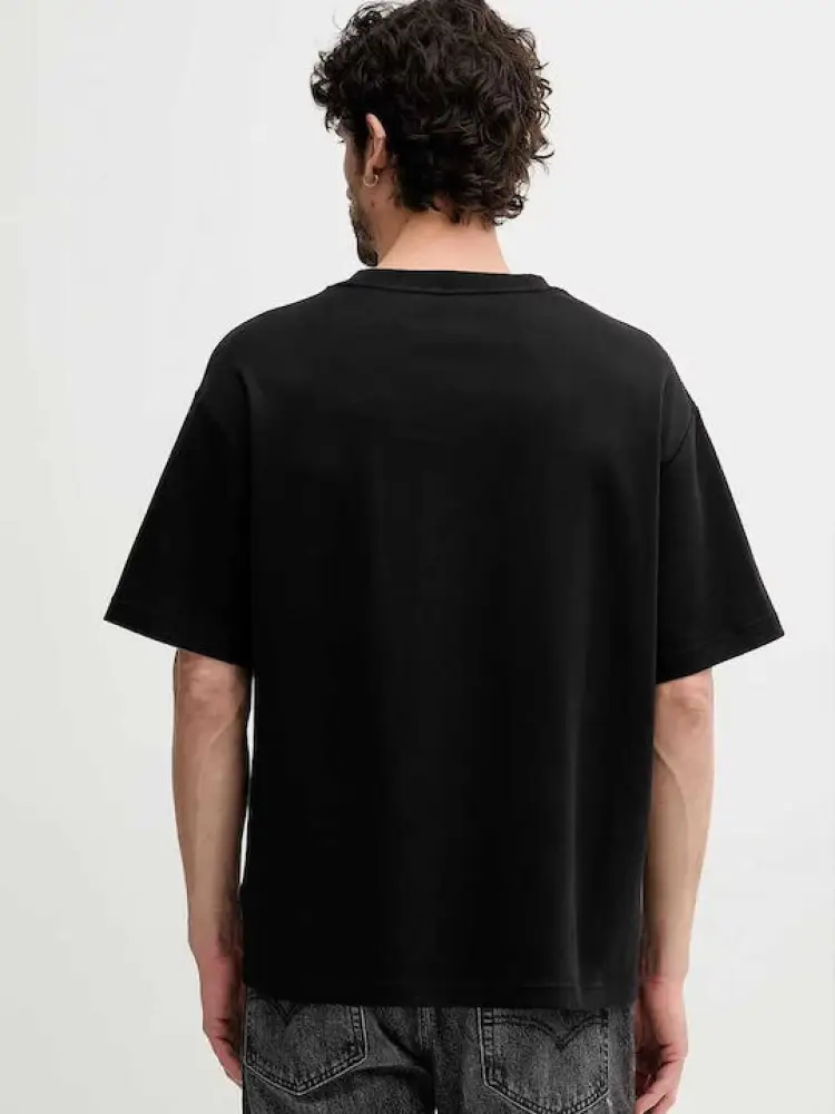 tshirt nera uomo in cotone logo sul davanti in rilievo miniatura 2