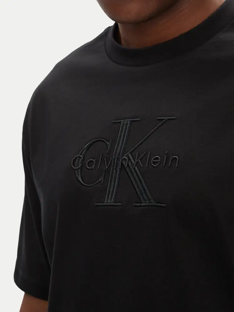 tshirt nera uomo in cotone maxi logo in rilievo sul davanti miniatura 3