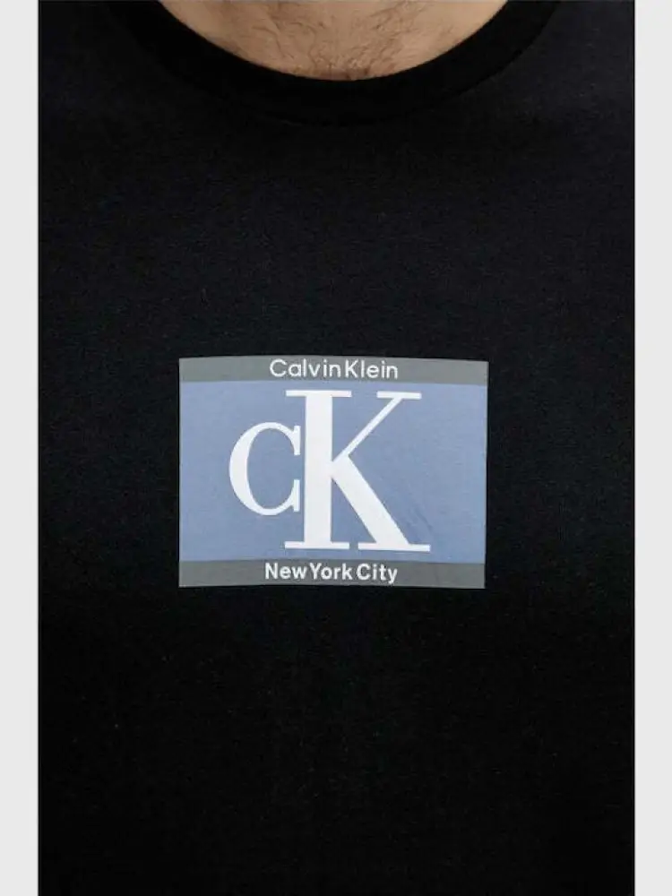 tshirt nera uomo in cotone stampa logo sul davanti miniatura 3