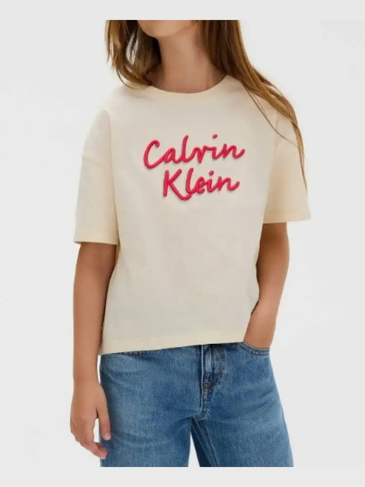 tshirt relaxed con logo in rilievo avorio