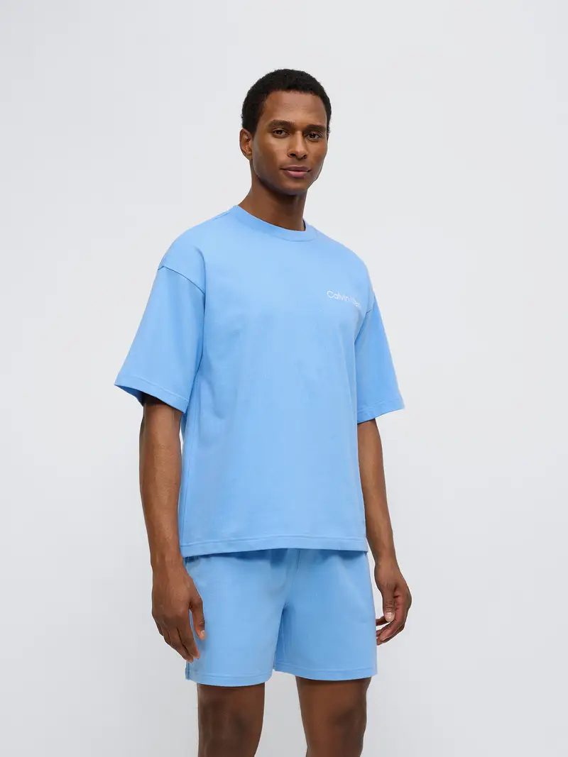 Pigiama corto blu cielo / bianco miniatura 2