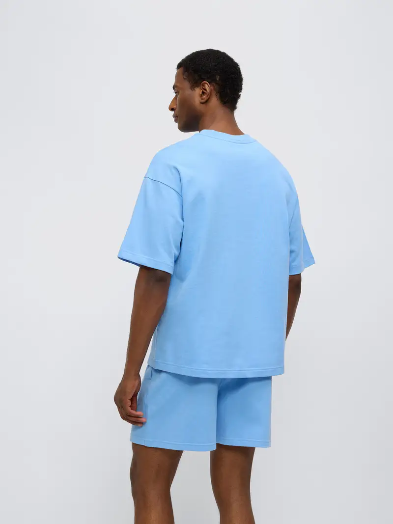 Pigiama corto blu cielo / bianco miniatura 3