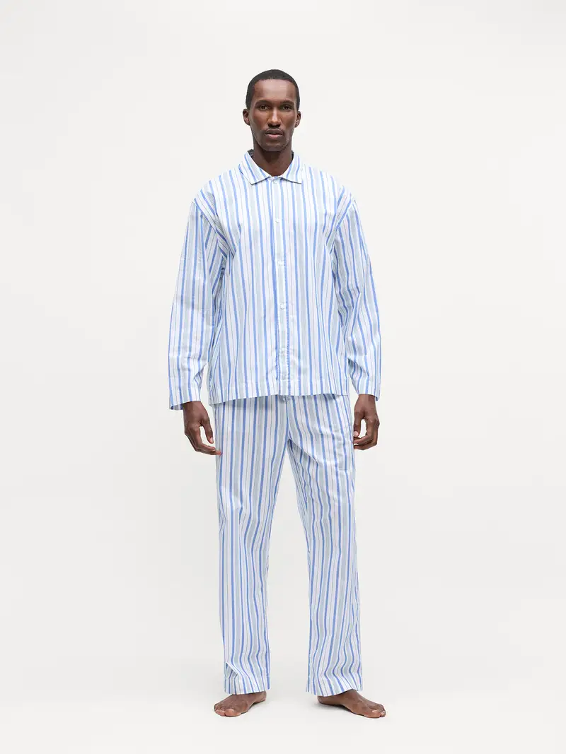 Pigiama lungo blu / turchese / bianco miniatura 2