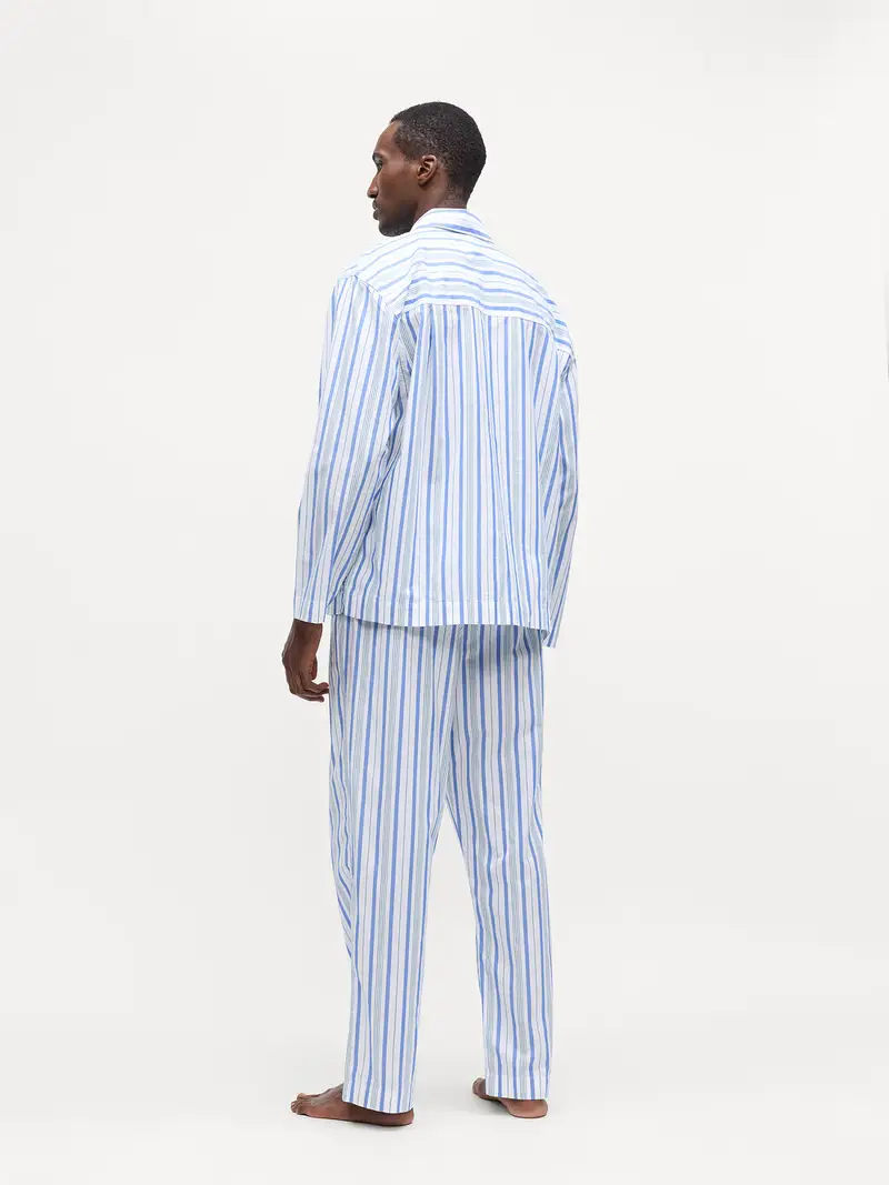 Pigiama lungo blu / turchese / bianco miniatura 3