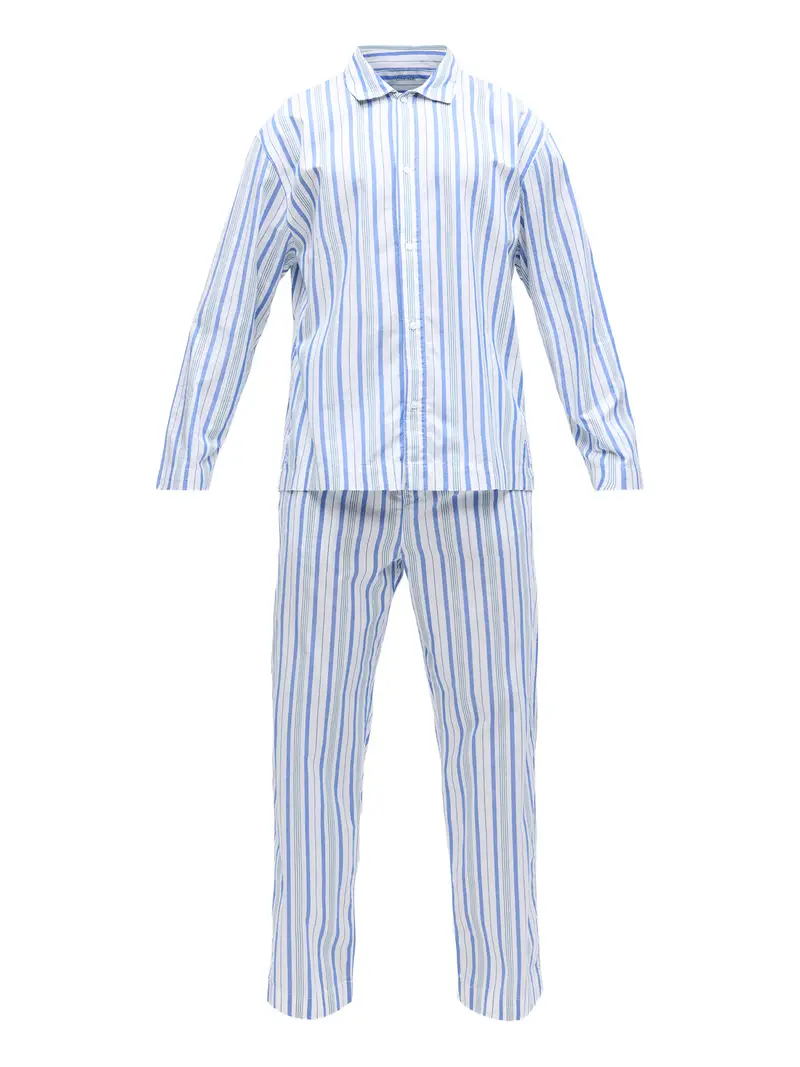 Pigiama lungo blu / turchese / bianco