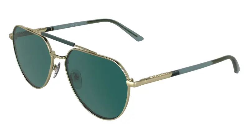 Unisex Calvin Klein CK26100S 717 Occhiali da sole Metallo Oro Verde / Petrolio Pilot Normale
